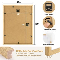 , 12×16 Picture Frame – Solid Wood with Oak Grain – 12×16 Picture Frame Matte…