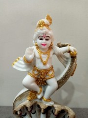 Shree Krishna Gold Plated Sited on Sheshnag Statue Spiritual Idol for Home Decor