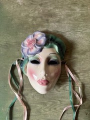 Vtg About Face Clay Art Ceramic Wall Mask San Francisco USA Ribbon Art Deco