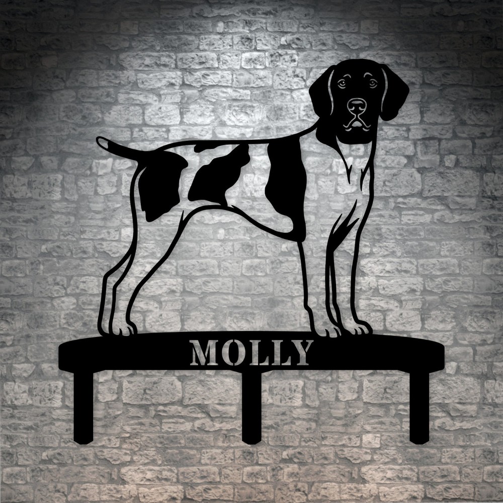Personalized German Shorthaired Pointer Garden Name Metal Sign With Stakes