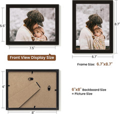 6X8 Picture Frame Set of 2,Display Pictures 6″X8″,Black Photo Frame with Shat…