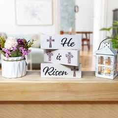 JennyGems He Is Risen Easter Decor, Tabletop Easter Decorations 3pc Block Set
