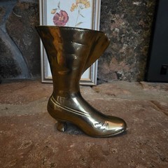 Vintage Solid Brass Victorian Boot Vase Decorative Button Shoe Figurine 5.75in