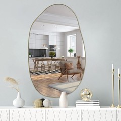 Irregular Wall Mirror, 33.5″x20.5″ Asymmetrical Frameless Decorative Mirror, …