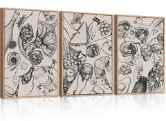 BINCUE Framed Food Wood Wall Art Set of Three Modern Cheers Kitchen Wall Deco…