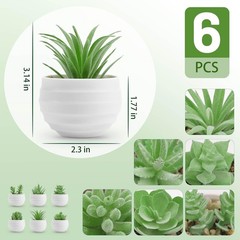 6 Pck Succulents Plants Artificial Fake in Pots Small Bathroom Decor Office Desk