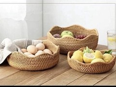 Rattan Bread Baskets, Natural Handmade Woven Fruit Baskets for Kitchen Set of 4