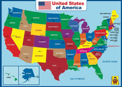 United State Map Laminated Poster -Double Side Educational Poster For Kids/Ad