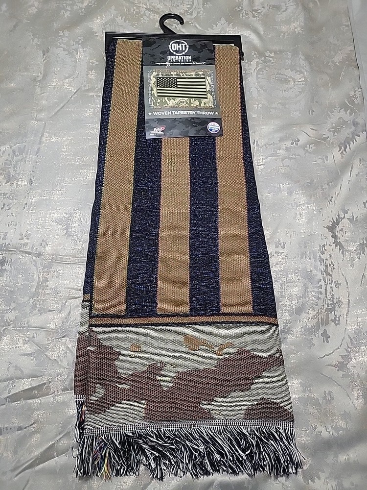 Operation Hat Trick Woven Tapestry American Flag Throw Blanket 48×60 Camo