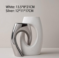 Modern Nordic 2-piece Ceramic White & Silver Irregular CrossTube Decorative Vase