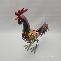 Vintage Handmade Metal Carved Rooster Sculpture Figurine 17.5″ Tall, Home Decor