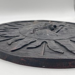 Vintage Style Celestial Sun Face Wall Plaque Black Ceramic Round 12 Inch Decor