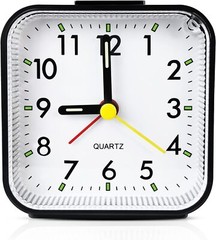 Travel Alarm Clock Small Analog Battery Operated Silent No Ticking Snooze Light