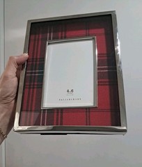 Pottery Barn Lynbrook Red Plaid Picture Frame Chrome Silver 4×6 Photo Shadow Box