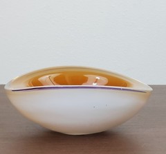 ARCHIMEDE SEGUSO VTG Murano Art Glass Bowl Trinket Dish White Amber Blue Purple