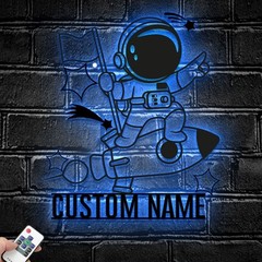 Personalized Space Astronaut Metal Sign With LED, Custom Boy Name Decor