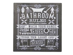 Bathroom Rules Funny Toilet Sign Shelf Sitter Wall Art Door Decor Print 5″ x 5″