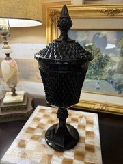 Vintage Black Tiara Indiana Glass Diamond Point Apothecary Candy Jar Urn 16″ EUC