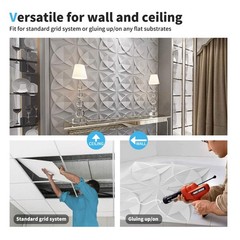 Art3d Decorative Ceiling Tile 2×2 Glue up, Suspended 12, White