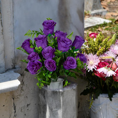 Artificial Cemetery Flowers, Set of 2 Artificial Rose Bouquet Memorial Flowers