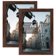 2 Pack A4 Dark Brown Engineered Wood Picture Frames Plexiglass Wall Display