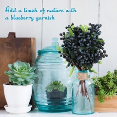 30 Pcs Artificial Blue Berry Stems Bulk, 9.8 Inch Faux Berry Picks with Green