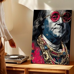Wall Art Classic Founding Father Portrait with Pink Glasses Gold Chains Print