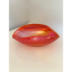 Murano Glass Red Orange Fuchsia Swirl Oval Decorative Bowl Made in Italy