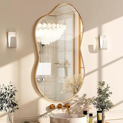 20 In. W X 36 In. H Asymmetrical Gold Aluminum Alloy Framed Wall Mirror Irregula