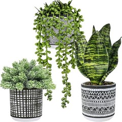 3 Pcs Small Potted Plants Artificial Succulents Hanging Plants and Faux Tropica
