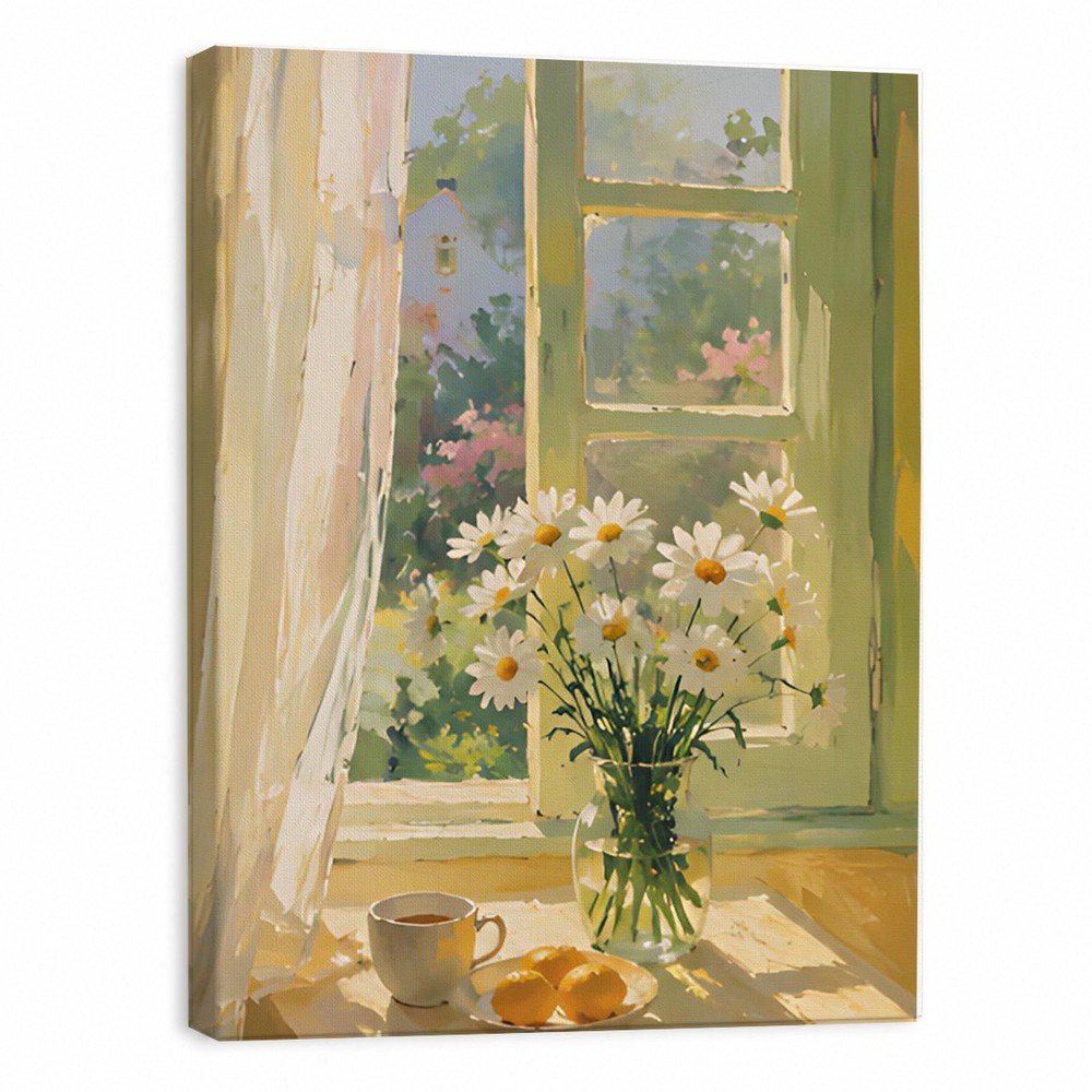 Daisies Window Canvas Wall Art Wildflower Country Kitchen Painting Print Poster