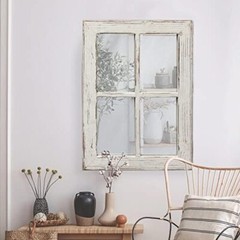 Rustic Window Pane Mirror Wall Decor 11 x 16 inches, Hanging Distressed Style 1