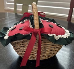 Vintage Oval Wicker Watermelon Topped Basket w/Handle 9” Tall With Handle