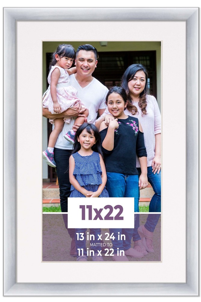 11×22 Frame Silver With White Picture Mat For 11×22 Photo – Silver 13×24 Frame T