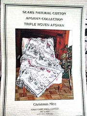 NEW 46″ x 60″ Easy Care «CHRISTMAS MICE» Sears Natural Cotton AFGHAN COLLECTION