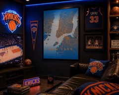 New York City Map Poster Print | Blue & Orange Wall Art | office art 11×14