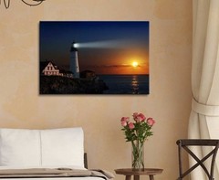 wall26 – Canvas Wall Art – Portland Headlight Light House at Dawn – 12″ x 18″