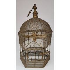 French Decorative Birdcage Metal Gold Vintage Victorian Mesh Scrollwork Perch