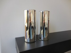 Pair of Mirrored Silver 7-3/4 in. Tall, 3-1/8 in. Wide Decorative Vases NICE