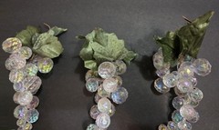 Iridescent Clear Plastic Grape Cluster Picks Set Of 3 Beaded Ornament Decor