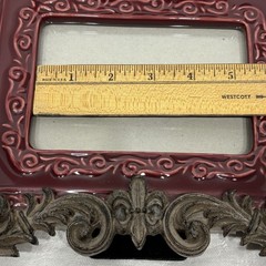 2 TFC Ornate Burgundy Ceramic 4×6 Picture Frames Scrollwork Fleur De Lis