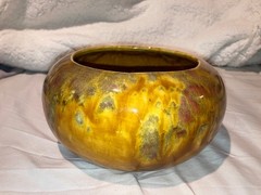 FRANK MORENO 2 MULTI-COLOR DRIP GLAZE POTTERY GLOBE ART VINTAGE CERAMICS-60s Art