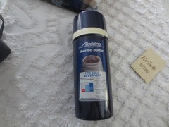 Faribo SPORTSMAN PAK-A-ROBE Blue Plaid FRINGED Acrylic THROW & THERMOS SET
