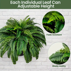 2 Pack UV Resistant Artificial Boston Ferns with 60 Leaves Fake Plastic Plants