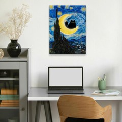 Vincent Van Gogh Canvas Wall Art Starry Night Cat Art Print Oil Paintings Decor