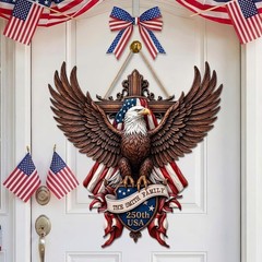 Personalized American Flag Cross Wood Sign: USA 250th Patriotic Door Hanger