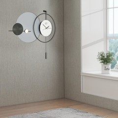 Modern Iron Pendulum Wall Clock 79 × 72 cm Round Gray Black White