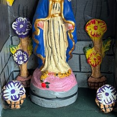 Vintage Peruvian Retablo Folk Art Virgin Mary Hand Painted Wooden Shadow Box