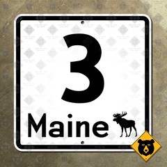 Maine State Route 3 highway route marker sign Augusta Belfast Bar Harbor 16×16