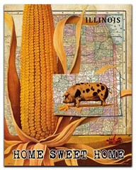 Vintage Illinois State Map Art Print Corn Hog Farm Wall Decor Home Sweet Home